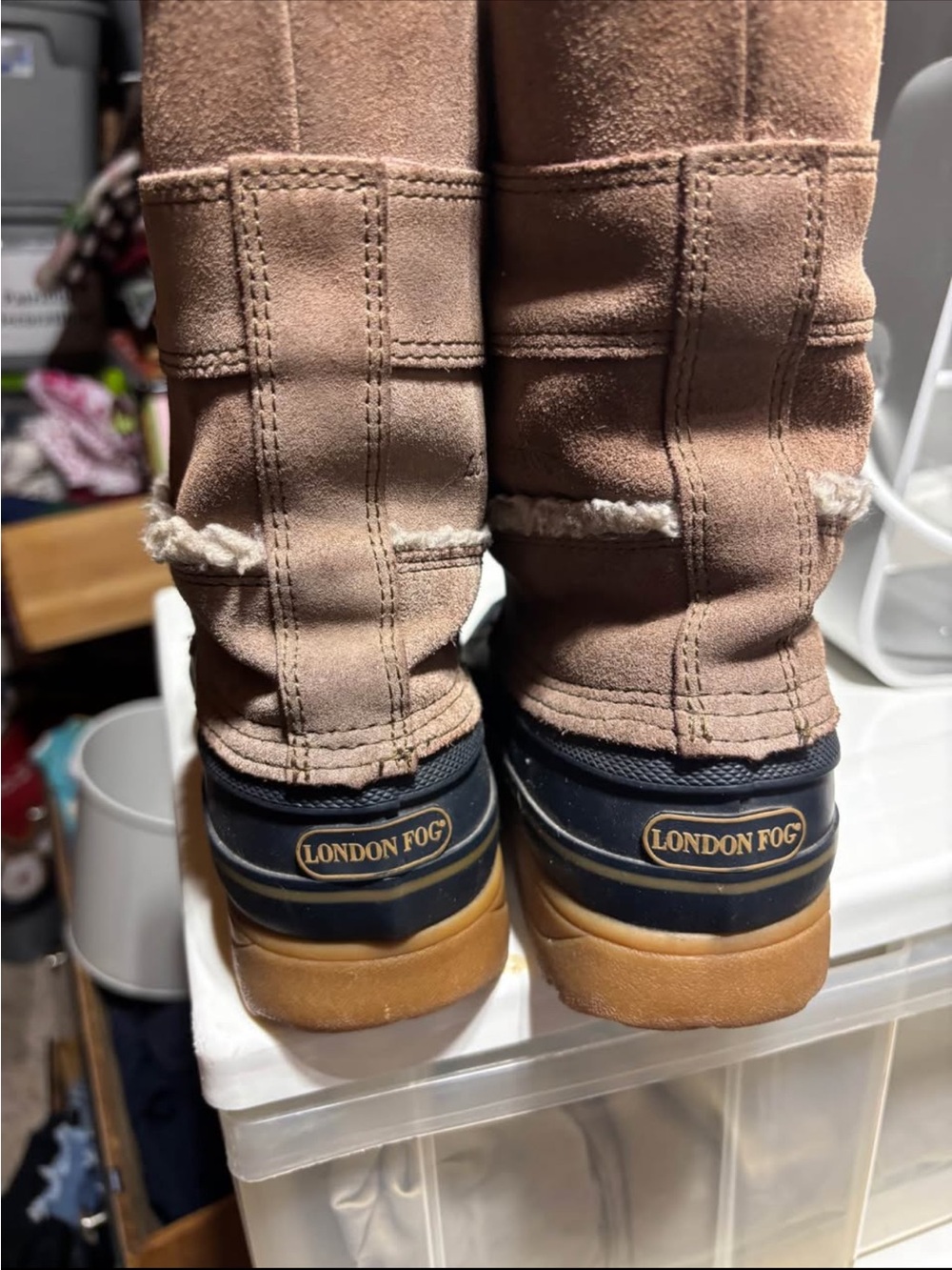 London Fog Tan Suede-Look Pull-On Boots with Navy Heel